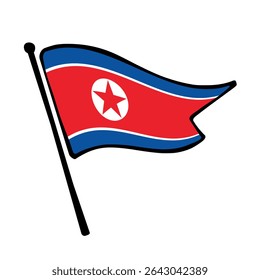 Bandeira da Coreia do Norte. Design de ícone de ilustração de vetor da bandeira da Coreia do Norte no estilo desenhado à mão. Bandeira de mastro flutuante.