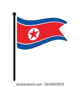 Bandeira da Coreia do Norte. Projeto de ícone de ilustração de vetor da bandeira da Coreia do Norte. Bandeira de mastro flutuante.