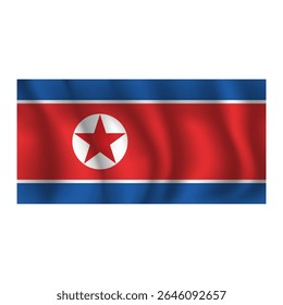 Bandeira da Coreia do Norte ondulada flui ao vento, com dobras 3d