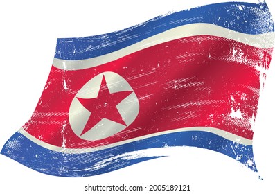 Bandera de Corea del Norte en el viento.