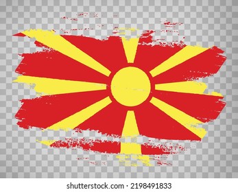 Flag North Macedonia brush stroke background.  Flag of  North Macedonia on transparent backrgound for your web site design, app, UI.  Stock vector. EPS10.