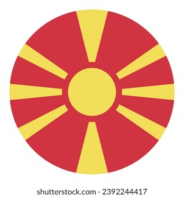 Flagge von Nordmakedonien. Button-Flag-Symbol. Standardfarbe. Circle Icon Flag. Computergrafik. Digitale Illustration. Vektorgrafik.
