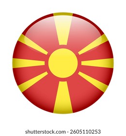 flag of North Macedonia, button round glossy icon