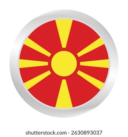 Flag of North Macedonia. Circle flag icon logo. Round flag. Flag icon. Standard color. Digital illustration. Vector illustration.