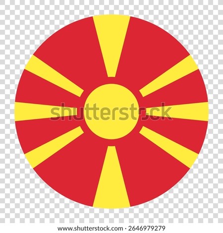 Flag of North Macedonia. North Macedonia circle flag logo icon computer vector illustration design. Transparent checkerboard background.