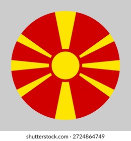 Flag of North Macedonia in circular shape with accurate proportions and official colors