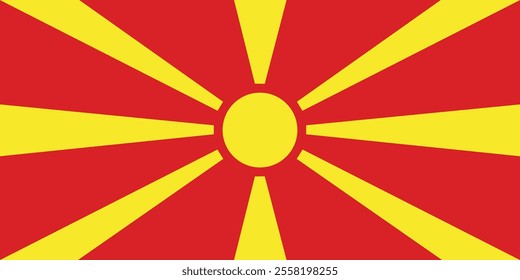 The flag of North Macedonia depicts a stylized yellow sun on a red field, with eight broadening rays extending from the center to the edge of the field