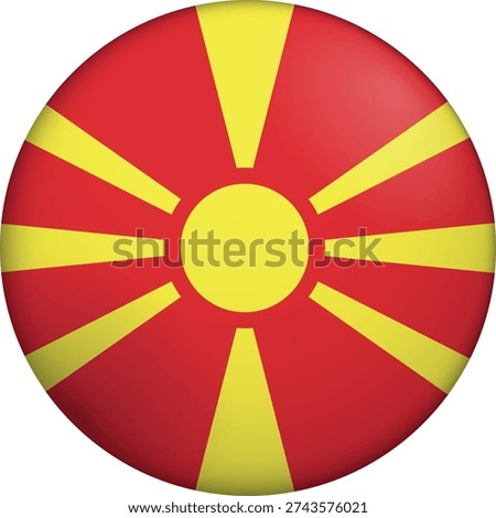 Flag of North Macedonia. Glossy circular flag. Button appearance. 3D Icon Design with depth. Professional, tactile look. Perfect for representing national identity in digital interfaces and perfect for websites