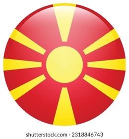 Flag of North Macedonia. Flag icon. Standard color. The round flag. 3d illustration. Computer illustration. Digital illustration. Vector illustration.
