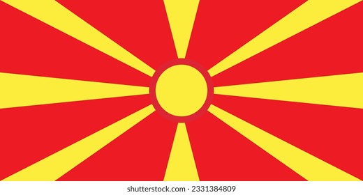 Flag of North Macedonia. Flag icon. Standard color. Standard size. A rectangular flag. Computer illustration. Digital illustration. Vector illustration.