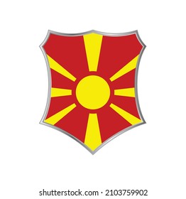 Flag of North Macedonia with silver shield frame