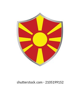 Flag of North Macedonia with silver shield frame
