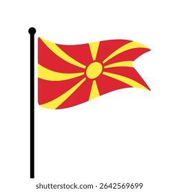 Bandeira da Macedônia. Projeto de ícone de ilustração de vetor da bandeira da Macedônia do Norte. Bandeira de mastro flutuante.