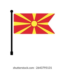 Flag of North Macedonia. North Macedonia flag vector illustration icon design. Flagpole flag icon.