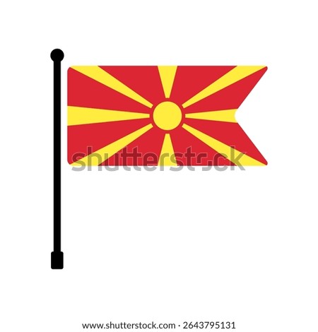 Flag of North Macedonia. North Macedonia flag vector illustration icon design. Flagpole flag icon.