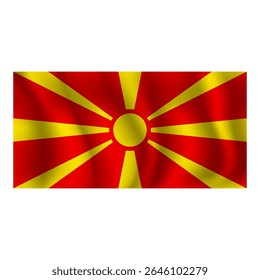 Bandeira da Macedônia do Norte ondulada flui ao vento, com dobras 3d