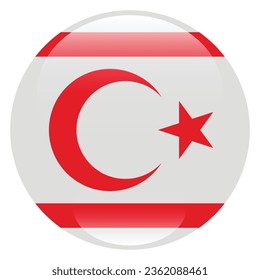 Flagge Nordzyperns. Button-Flag-Symbol. Standardfarbe. Circle Icon Flag. 3D-Abbildung. Computergrafik. Digitale Illustration. Vektorgrafik.
