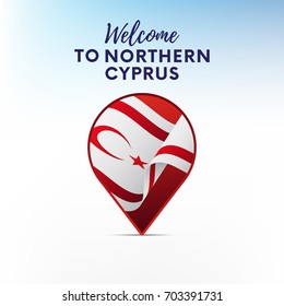 Flag of Northern Cyprus in shape of map pointer or marker. Welcome to Northern Cyprus. Vector illustration.