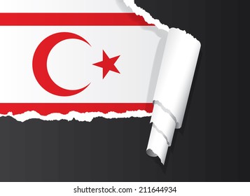 Flag of Northern Cyprus under ripped paper vector illustration.