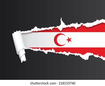 Flag of Northern Cyprus under ripped paper vector illustration.