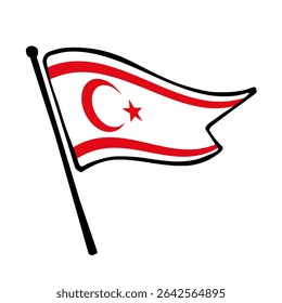 Bandeira de Chipre do Norte. Bandeira do Chipre do Norte com design de ícone de ilustração vetorial no estilo desenhado à mão. Bandeira de mastro flutuante.
