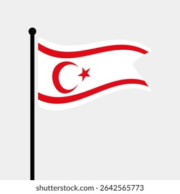 Bandeira de Chipre do Norte. Projeto de ícone de ilustração de vetor da bandeira do Chipre do Norte. Bandeira de mastro flutuante.
