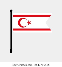 Flag of Northern Cyprus. Northern Cyprus flag vector illustration icon design. Flagpole flag icon.
