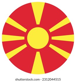 The flag of Northern Macedonia. Flag icon. Standard color. Round flag. Computer illustration. Digital illustration. Vector illustration. - Shutterstock ID 2312044515