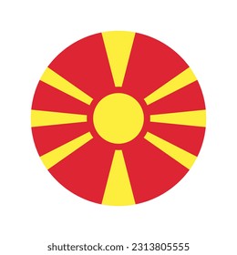 The flag of Northern Macedonia. Flag icon. Standard color. Round flag. Computer illustration. Digital illustration. Vector illustration.