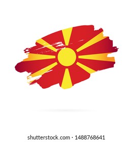 Flag of Northern Macedonia. Vector illustration on a white background. Brush strokes are drawn by hand.