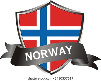 Flag of norway as around the metal silver shield with norway flag