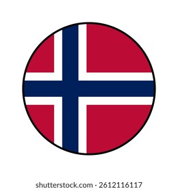 Flag of Norway. Black edge. Norway circle flag logo icon computer vector illustration design.