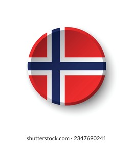 The flag of Norway. Circle icon flag. Button flag icon. Standard color. 3d illustration. Computer illustration. Digital illustration. Vector illustration.