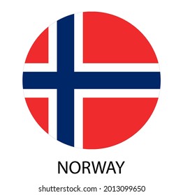 Flagge Norwegens in einem Kreis, Vektorgrafik. Inschrift: Norwegen