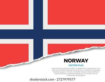 Bandera de Noruega. Creativo efecto de borde de papel rasgado sobre fondo transparente con irregularidades irregulares. Una apariencia tridimensional con sombras realistas, como si hubiera sido rasgada para revelar una superficie blanca debajo