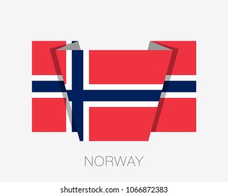 Flag of Norway. Flat Icon Waving Flag with Country Name on a White Background