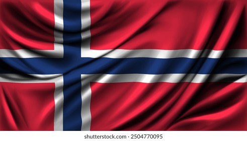 Flag of Norway fluttering close up. Vector illustration.