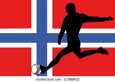 The flag of Norway with a football player