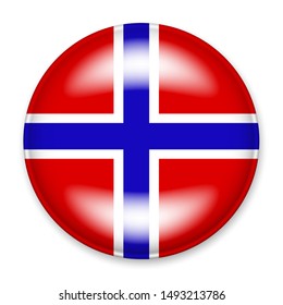Bandeira da Noruega em forma de botão redondo com um brilho claro e uma sombra. 