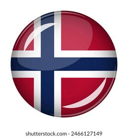 Bandera de Noruega en forma de icono redondo. concepto Abstractas. La bandera nacional tiene forma convexa. Ilustración vectorial