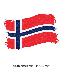 Flag of Norway, Grunge Abstract Brush Stroke Isolated On A White Background. Vector Illustration. National Flag In Grungy Style. Use For Brochures, Printed Materials, Logos, Independence Day