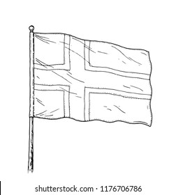 Flag of Norway or Iceland drawing - vintage like illustration of flag. Isolated contour on white background.