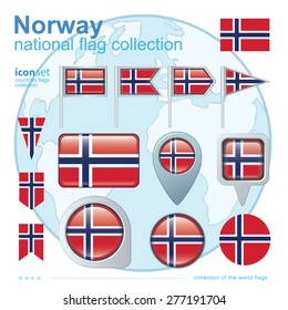 Flag of Norway, icon collection, vector illustration