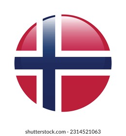 The flag of Norway. Flag icon. Standard color. A round flag. 3d illustration. Computer illustration. Digital illustration. Vector illustration.