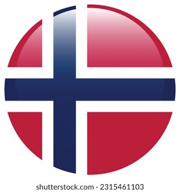 The flag of Norway. Flag icon. Standard color. A round flag. 3d illustration. Computer illustration. Digital illustration. Vector illustration.