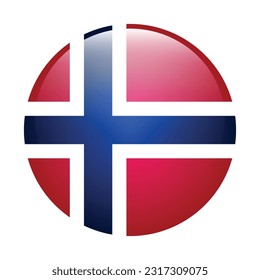 The flag of Norway. Flag icon. Standard color. The round flag. 3d illustration. Computer illustration. Digital illustration. Vector illustration.