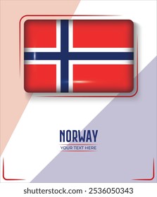 Bandeira da Noruega isolada no fundo branco com texto. Banner, Poster, vetor, template, Mockup, Plano de Fundo, Mídia Social, Post, 3D.