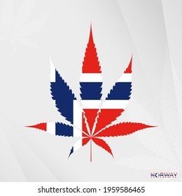 Flag of Norway in Marijuana leaf shape. The concept of legalization Cannabis in Norway. Medical cannabis illustration.