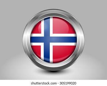 Flag of Norway. Metal Round Icons. This is File from the Collection European Flags