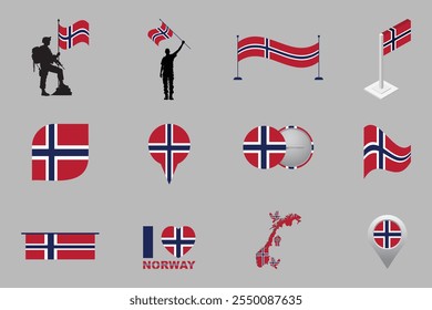 Bandeira da Noruega Conjunto, Original e simples bandeira da Noruega Pacote, ilustração vetorial da bandeira da Noruega Coleção
